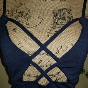 Vestidos strappy front navy blue medium size dress